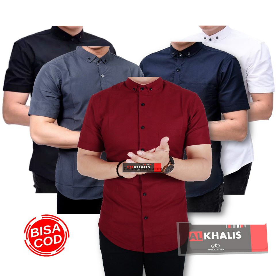 KEMEJA PRIA BOYI TOP MAN LENGAN PENDEK KASUAL FORMAL KERJA PUTIH HITAM NAVY GREY WARNA WHITE