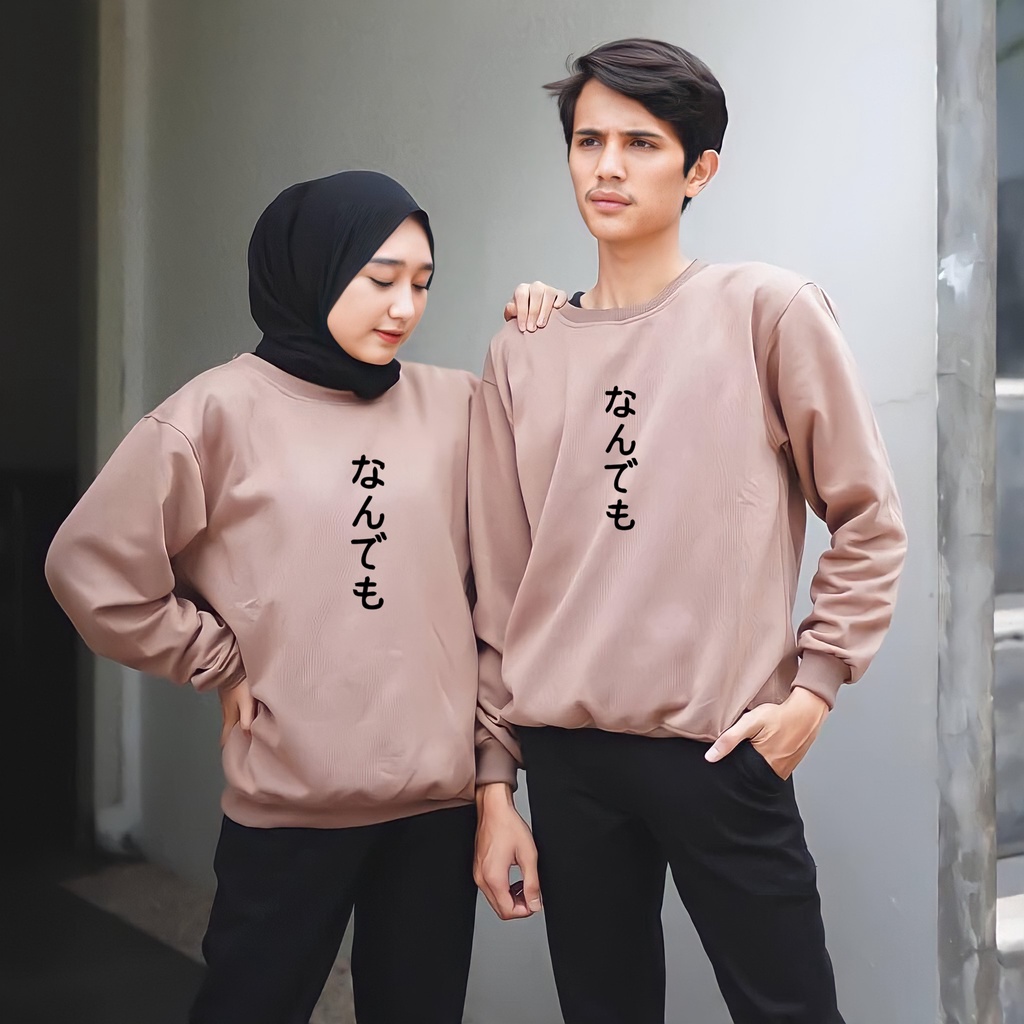 Sweater Crewneck Pria Wanita Whatever Katun Fleece