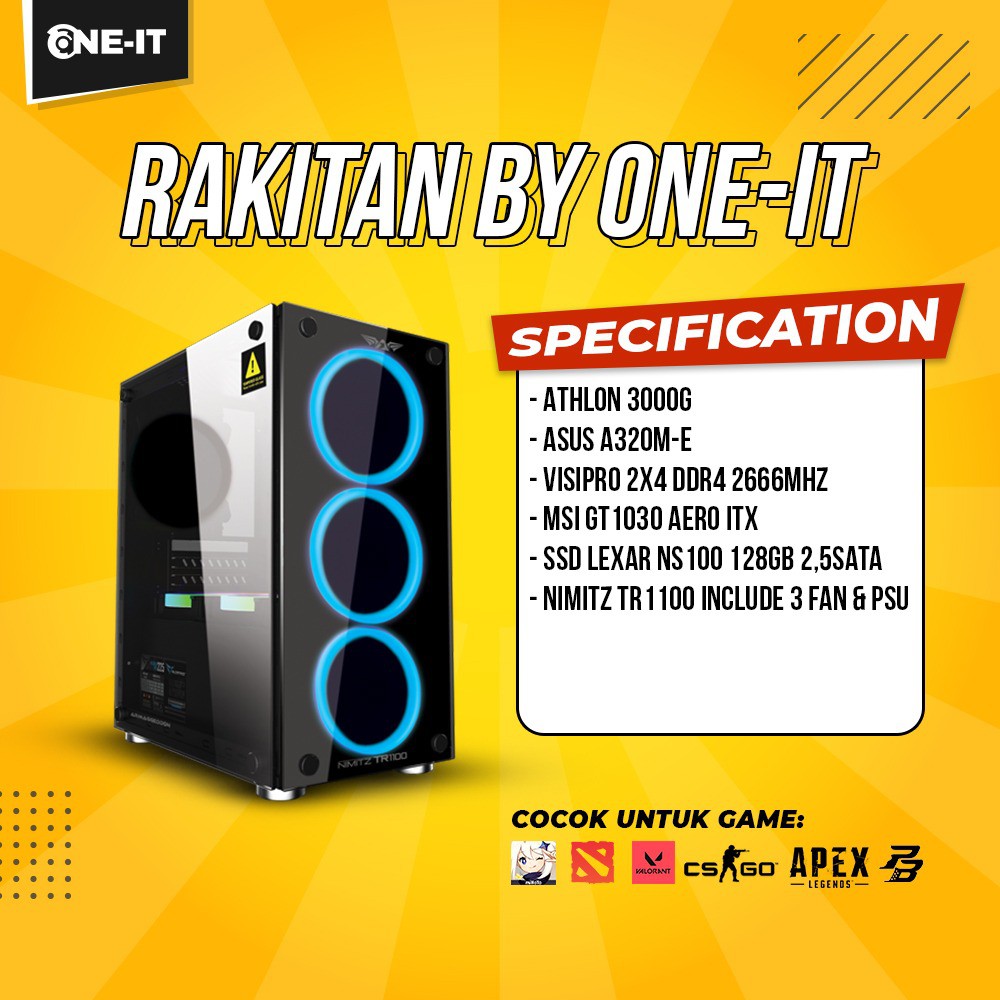 PC Rakitan Athlon 3000g | Gt1030 | RAM 8GB | SSD 128GB