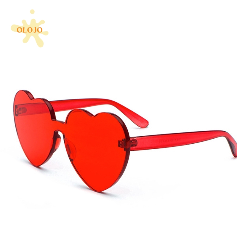 OLOJO   Love Heart Shaped Sunglasses Vintage Tanpa Bingkai Pemangkasan Kacamata Jantung Transparan