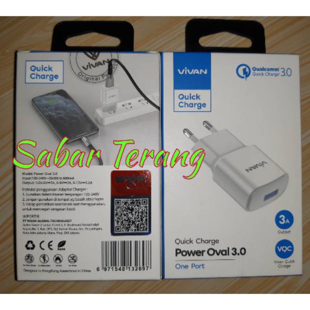 Charger Vivan 3A 18watt 3 Amper Power Oval  Quick Charge ORIGINAL VIVAN Fast Charging