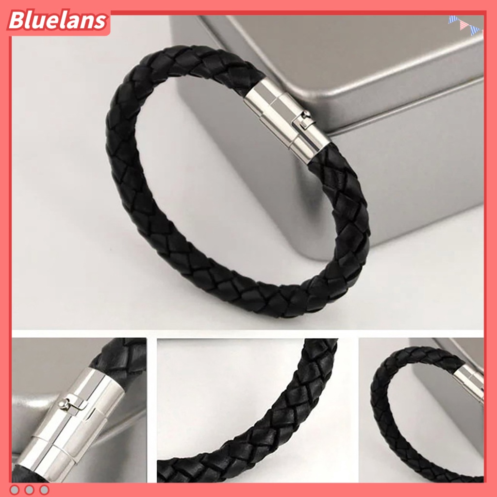 Bluelans Bracelet Braided with Magnetic Buckle Faux Leather Versatile Men Hand Chain