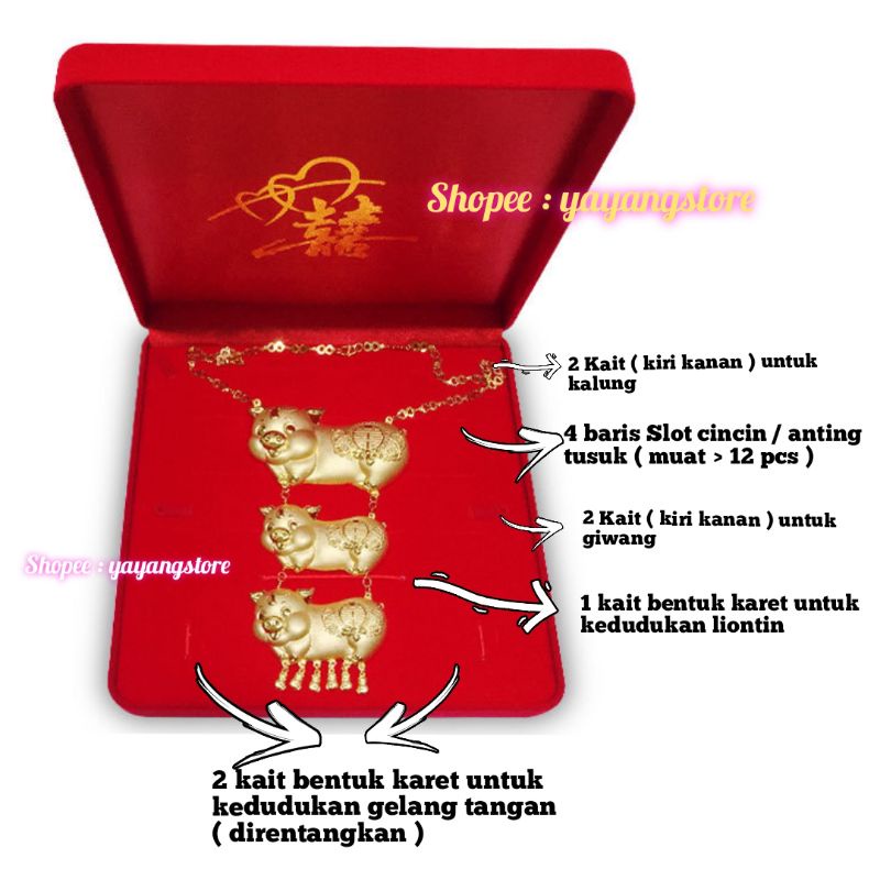 Kotak - Box - Tempat Perhiasan Set Kalung Cincin Gelang Anting Sangjit China Shuangxi xixi Seserahan Shuang xi Lamaran Pernikahan