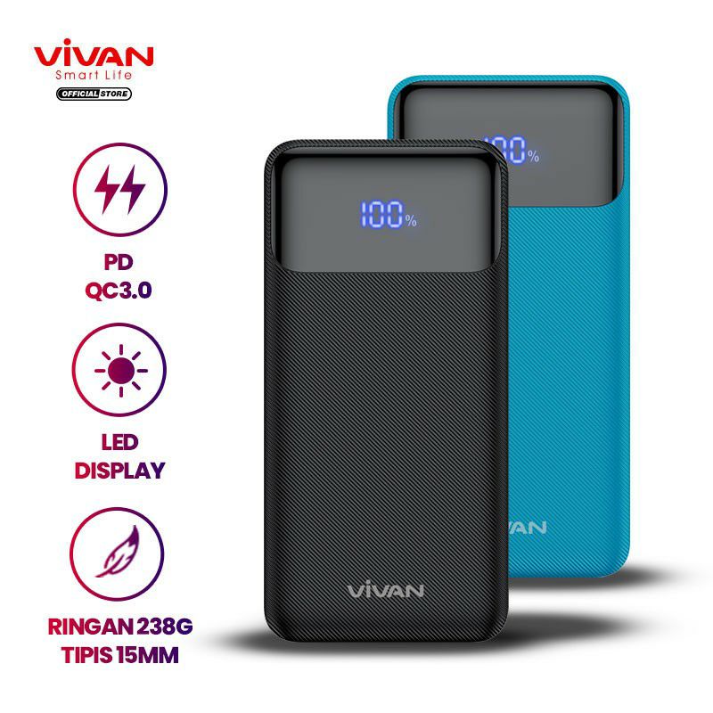 Powerbank Vivan VPB-X10 10000mAh PD+QC3.0 20W Dual Output USB-A &amp; USB-C Original