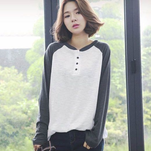 Baju lengan panjang T-shirt wanita mid-length longgar atasan putih Gaya Korea kemeja Baju Kaos Fashion Motif Tulisan Angka