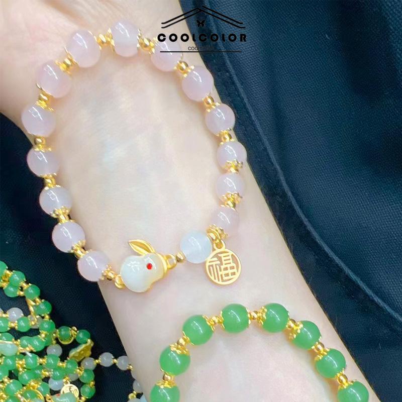 COD❤️Gelang Giok Furui Desain Kelinci Gaya China retro Serbaguna Untuk Wanita Perhiasan Fashion Aksesoris