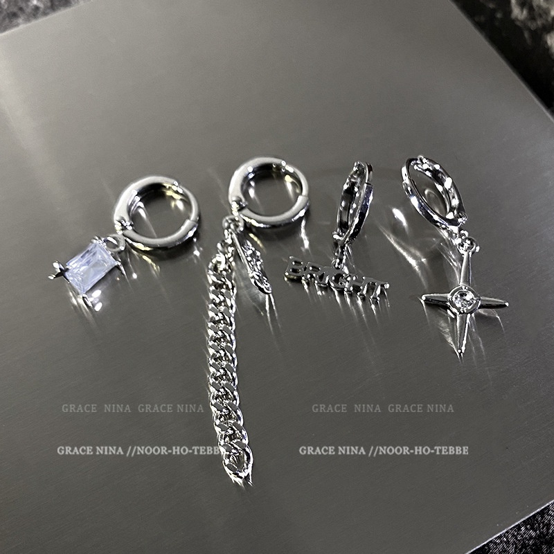 Set Anting Rantai Desain Hati Cherry Aksen Kristal Warna Silver Gaya Korea Untuk Wanita