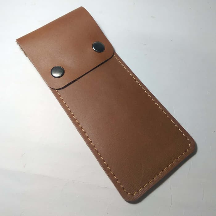 

tempat pensil model kancing kulit kulit asli warna tan pencil case