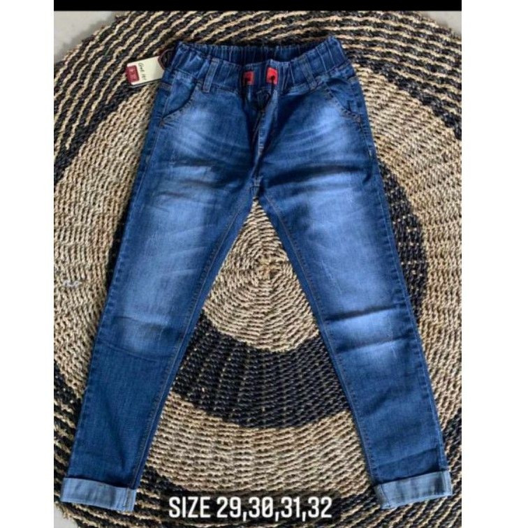 CELANA CEWEK KARET PINGGANG SPRAY RIPPED /PINGGANG KARET SUPER DENIM SIZE JUMBO