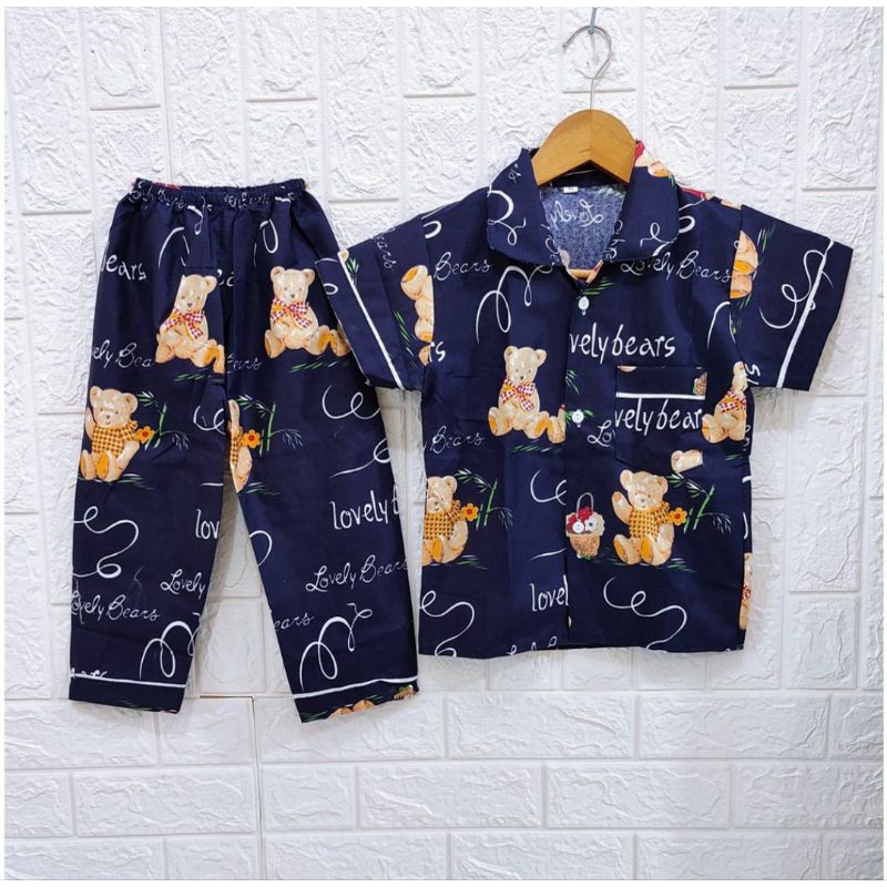 Piyama anak motif lengan pendek baju tidur anak laki laki perempuan pashion tidur anak baju anak sehari hari pakaian anak baju anak murah