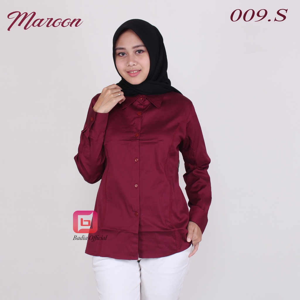 kemeja merah maroon marun abu tua dark grey biru dongker navy coklat susu mocca biru muda polos bordir kupnat formal wanita