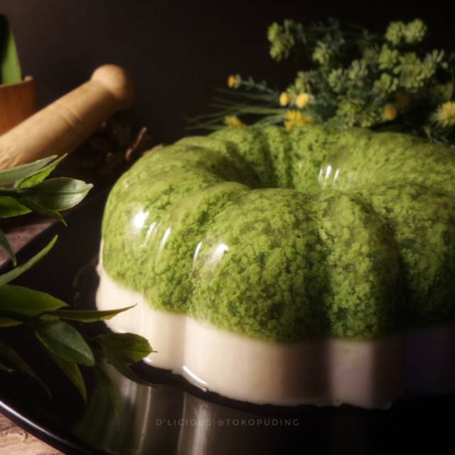 

Puding Lumut Pandan Durian ( round pudding )