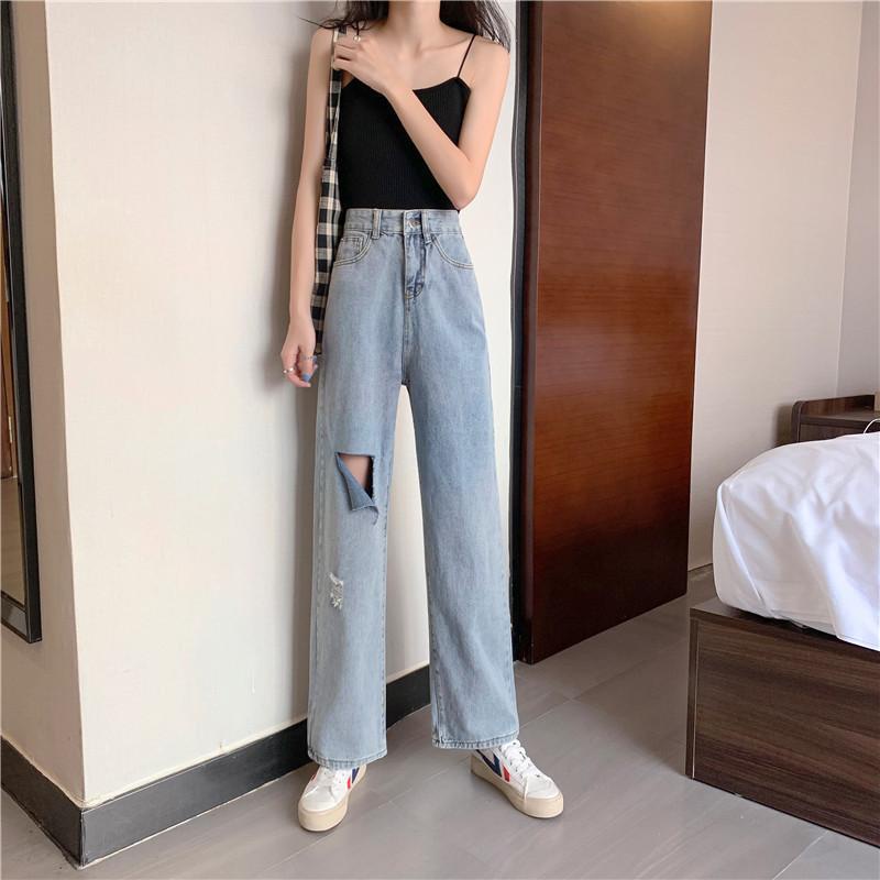 Ukuran jumbo new high waist murah celana jeans high waist wanita kulot  korean style new celana jeans panjang wanita import