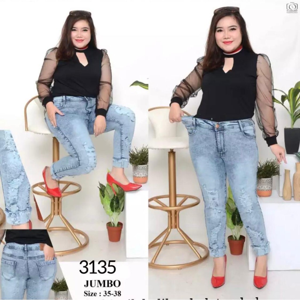 Celana Jeans Wanita Pensil 7/9 Stik Balik Sobek Tambal 31-34 35-38 Bisa Bayar Ditempat(COD)