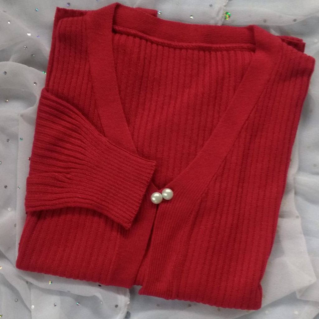 Cardigan rajut kancing mutiara RENAIRA 01-Merah