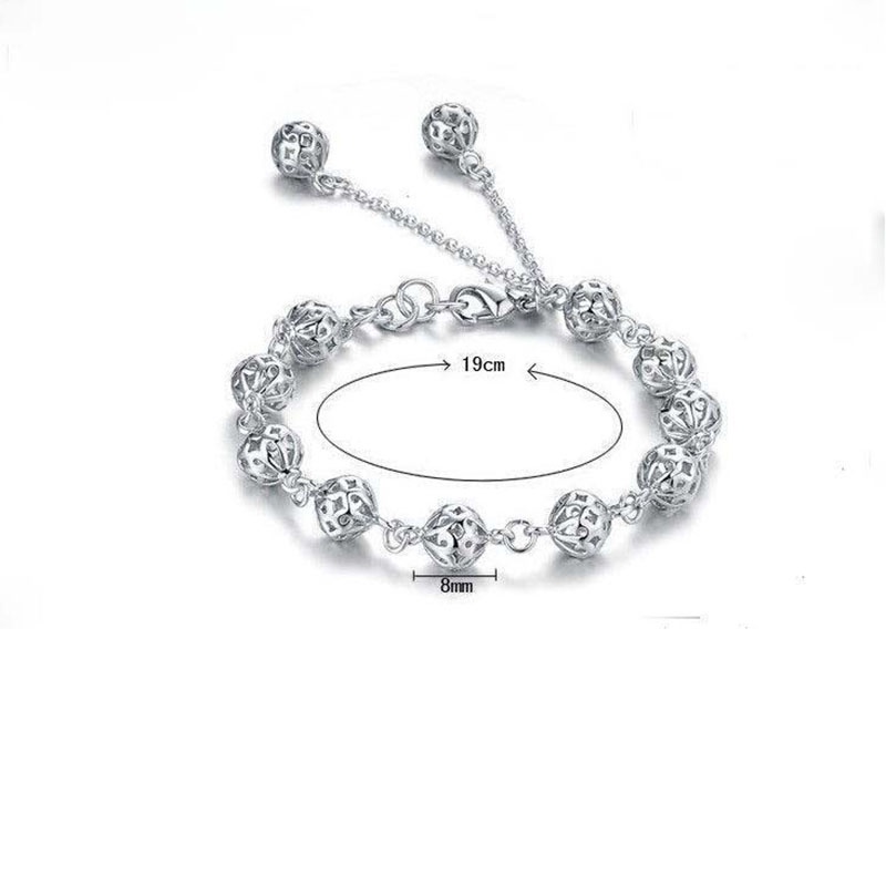 Gelang Tangan Lapis Silver Aksen Bola Hollow Untuk Wanita