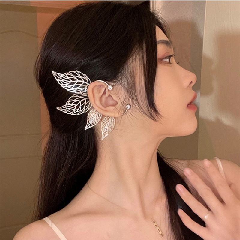 Women Elegant zircon leaf  Ear Clips/ Ladies Bohemia Statement Earrings/ Korean INS Simple Style Wedding Party Ear Jewelry