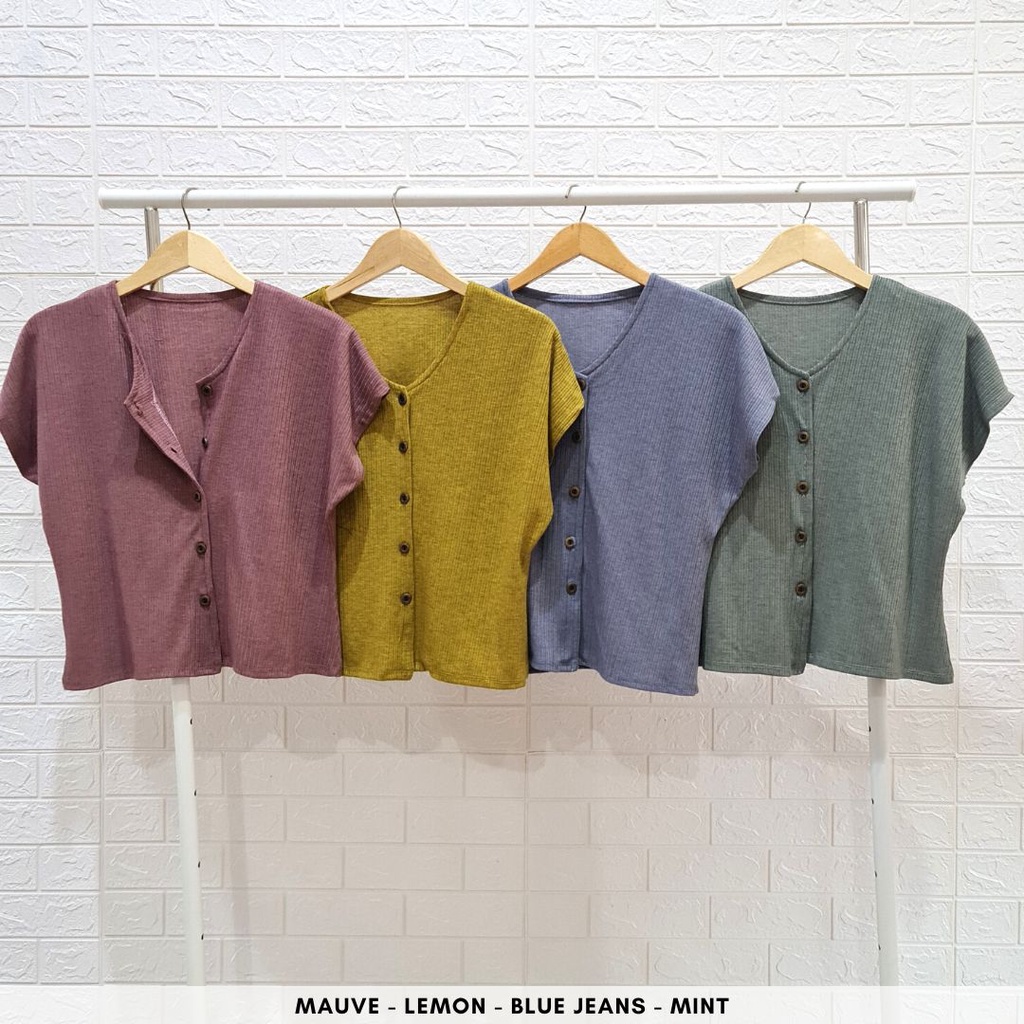 4386 eastrine button knit one set knit button one set polos rib one setelan rajut busui friendly 4181