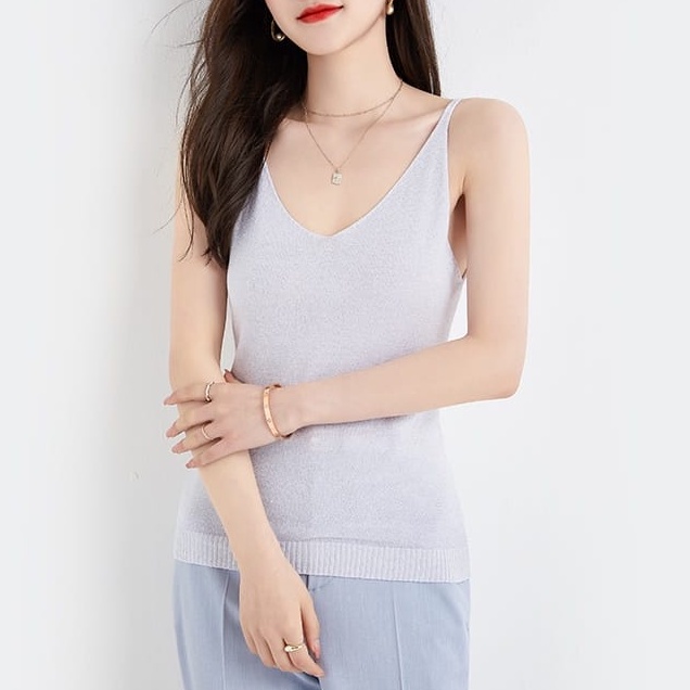 【Elegant】Korean Glitter Shiny  Lembut Knit Tank Top 7123