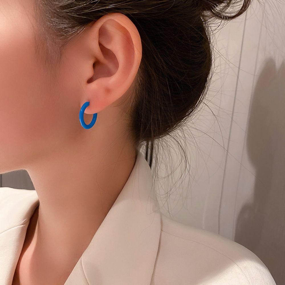 Needway  Sweet Korean Style Hoop Earrings Elegant Fashion Jewelry Circle Earrings Women Round Shape Geometric Personality Acrylic Simple Female Ear studs/Multicolor