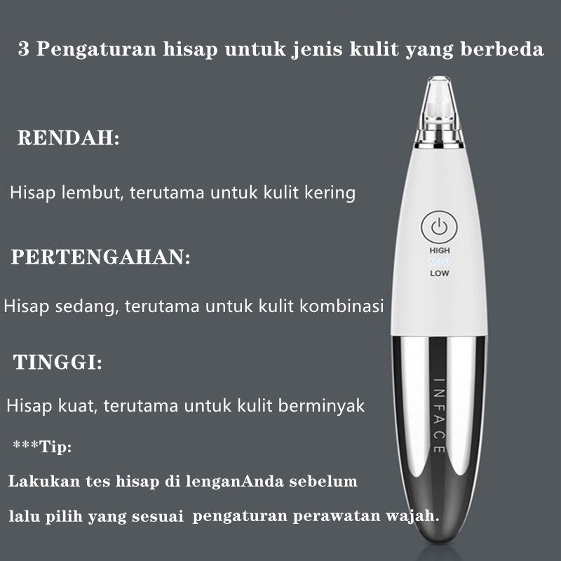 InFace Alat Penyedot Komedo dan Jerawat - Pembersih Muka Blackhead Removal 3 Heads / Alat Perawatan Wajah Untuk Penyedot Pembersih Komedo