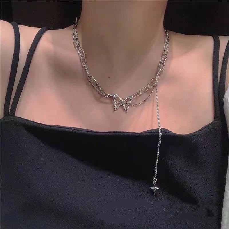 Kalung Rantai Klavikula Rumbai Desain Kupu-Kupu Gaya Korea Hip Hop Untuk Perempuan