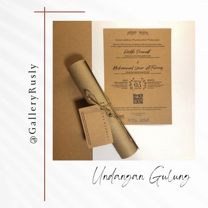 Undangan Murah, Undangan Nikah Gulung, Undangan Rustic, Undangan Aesthatic