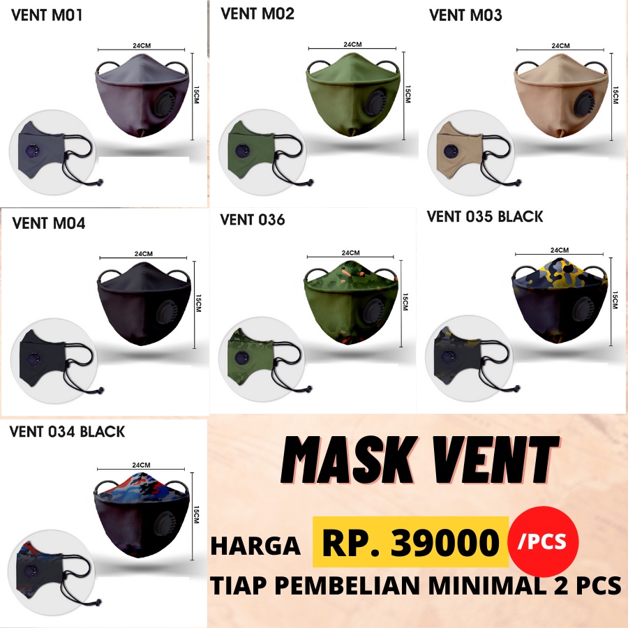 VENT M03 Masker Kain 3D 3 ply Lapis Respirator Hijab Korea Headloop Earloop Motif Pria Premium Keren