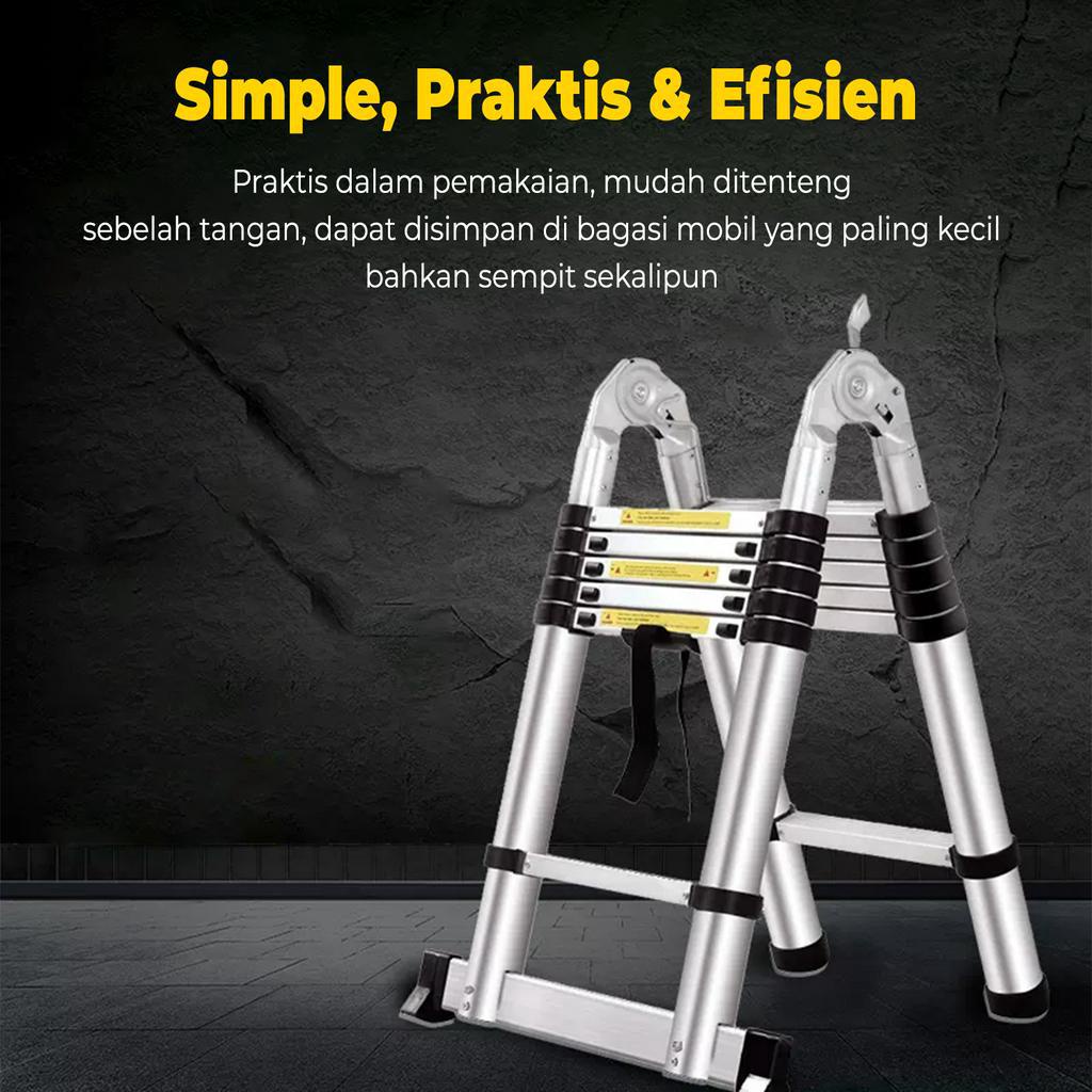 Tangga Lipat Aluminium Teleskopik 3.8M (1,9M+1,9M)  Single Telescopic Ladder 3.8 M - V5A1 Megahomedecor Tangga Lipat Multifungsi