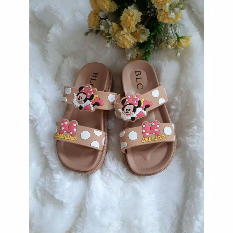 Sandal Strip Tali Dua Anak Mickey Minnie Mouse Polkadot Anak