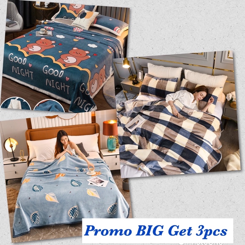 PROMO BIG PAKET SELIMUT BULU DEWASA SIZE 140x200 3PCS