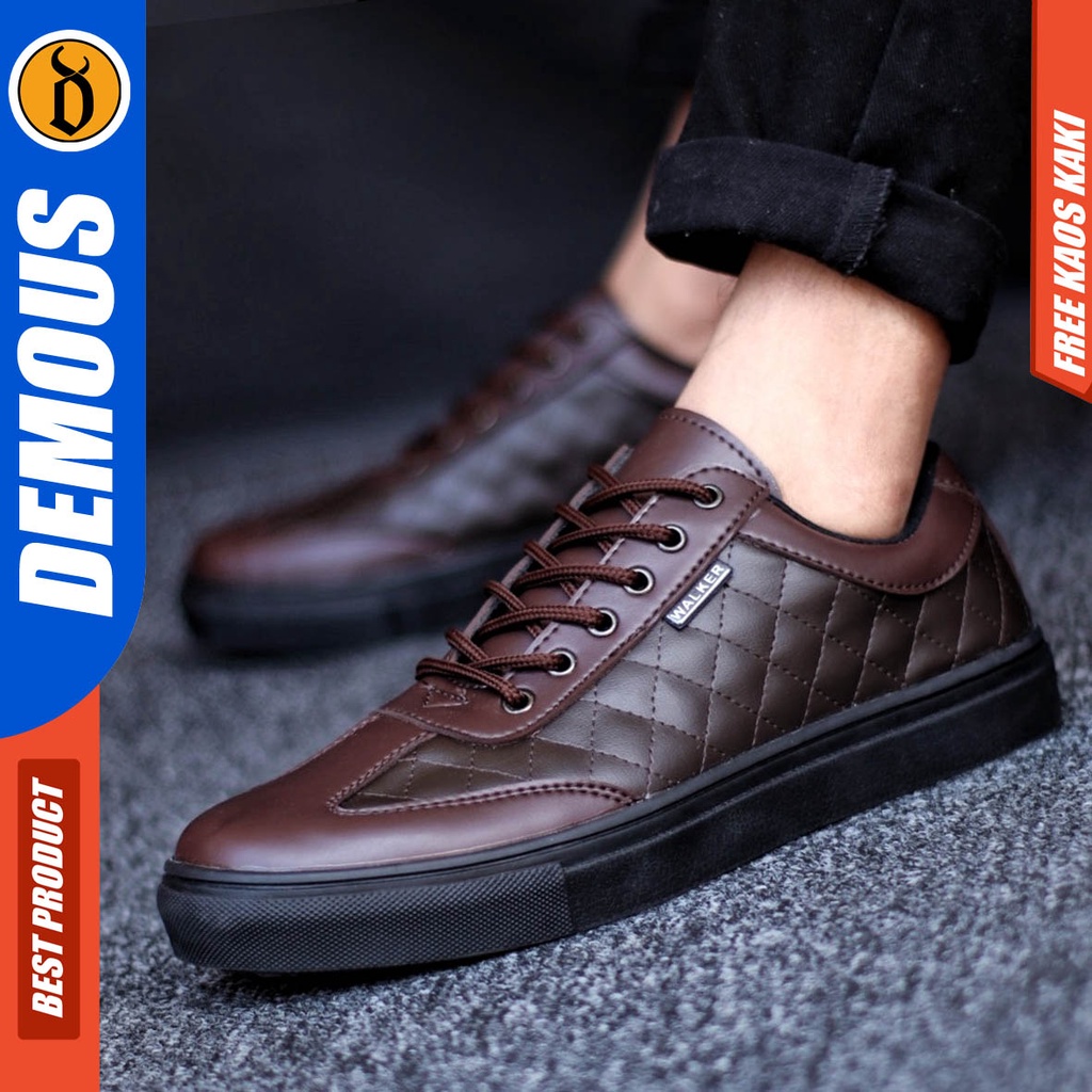 Sepatu Kasual Pria Sneakers Kulit Pu Kerja Hitam -Demous Pedro