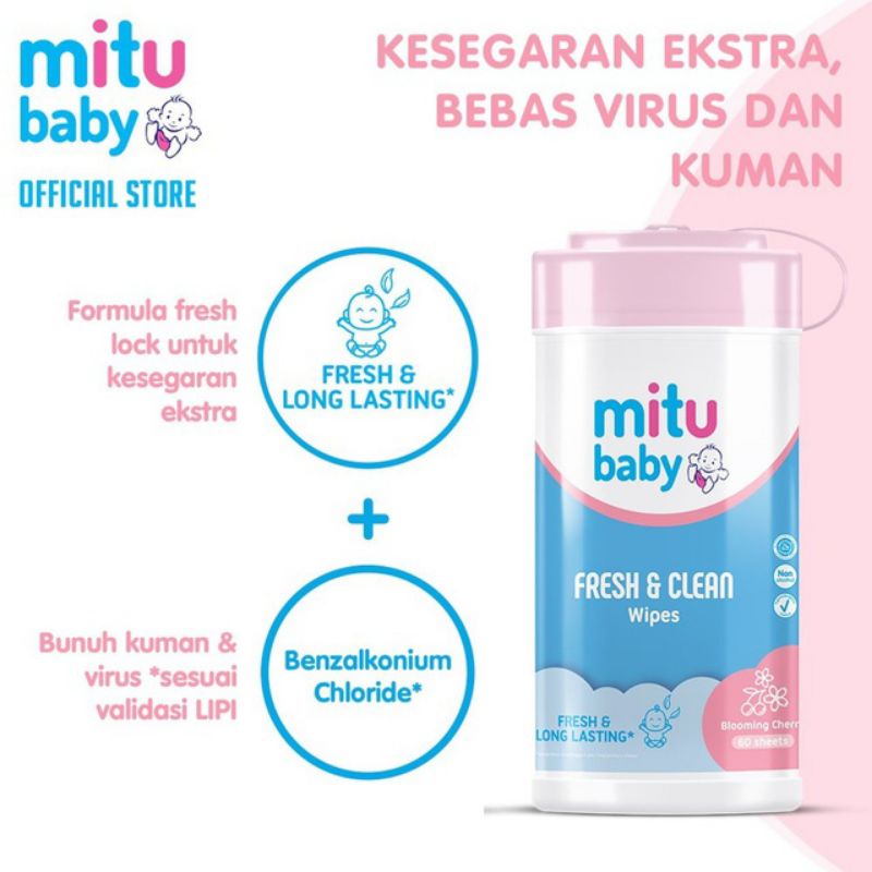 MITU BABY BOTOL WIPES 60 SHEET PINK/BLUE