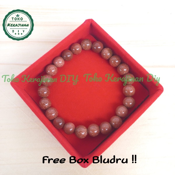 [ Free Box ] Gelang Batu Pasir Emas 6mm 8mm 10mm Pria Wanita