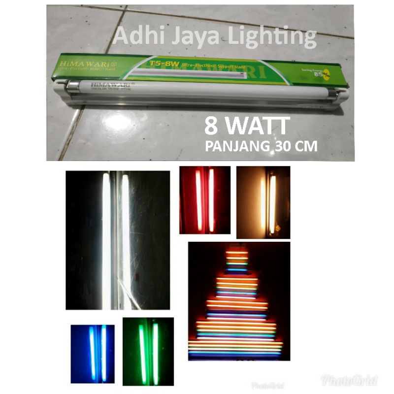 Obral Lampu TL Slim T5 Himawari 8 Watt Merah / Kuning / Hijau / Biru / Putih Termurah