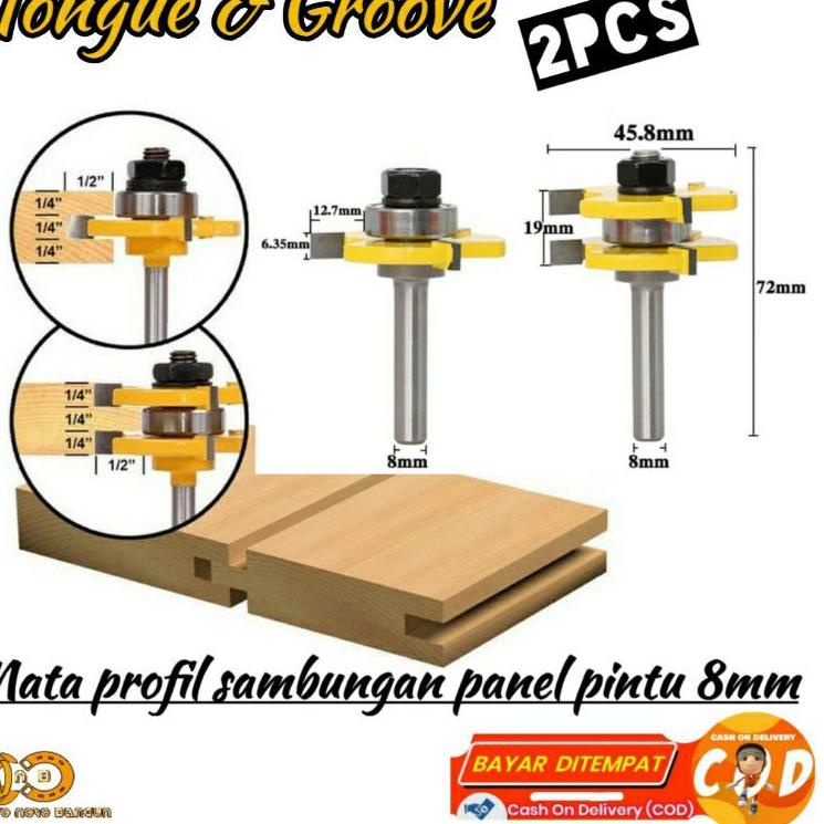 S8H mata router profil sambungan kayu panel pintu slot set Tongue & Groove As 6mm 8mm Mata profil ka