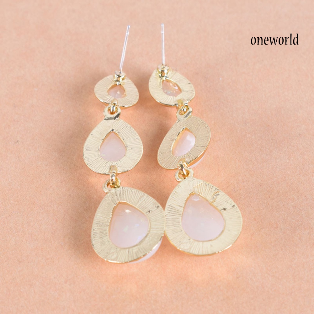 OW# Fashion Women Waterdrop Faux Gem Ear Stud Dangle Long Earrings Jewelry Gift