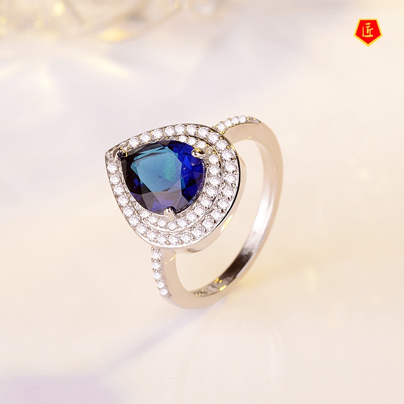 [Ready Stock]Colorful Gems Blue Topaz Ring Fashion Simple