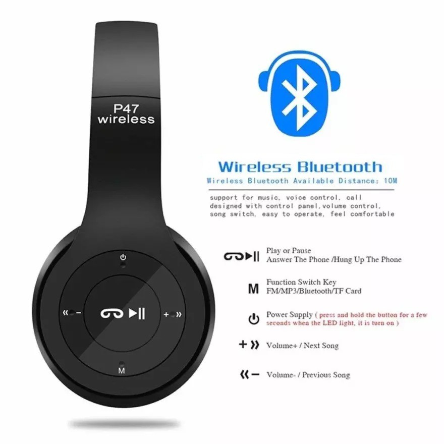 Silver Tech Headphone Bluetooth P47 Headphone Wireless Headset Hands free Earphone With MF/TF Card