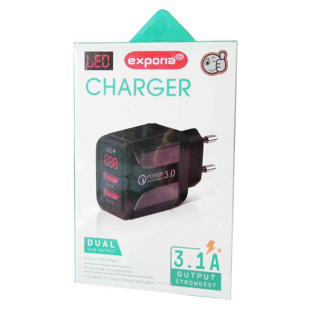 CHARGER EXPORIA LCD 2 USB MICRO QUALCOMM 3.0 FAST CHARGING