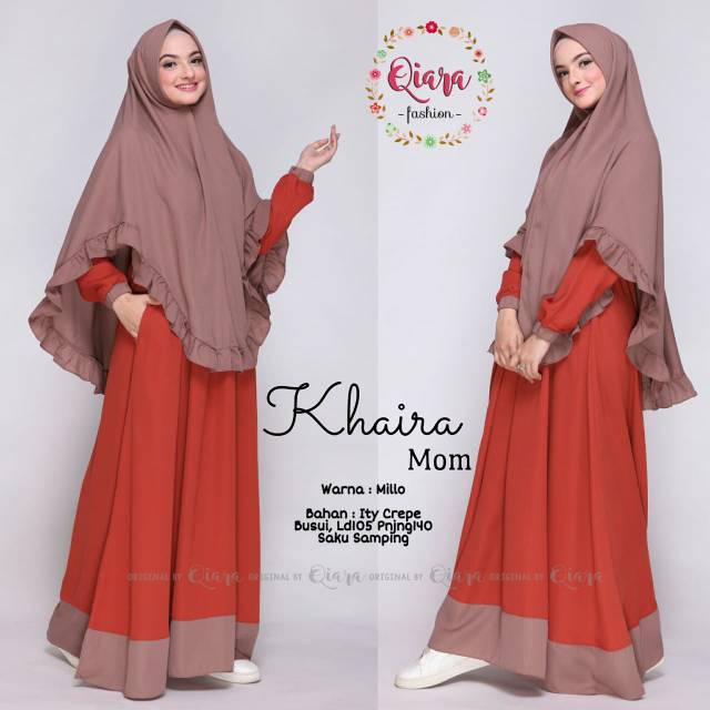 Best Seller  Setelan Gamis + Khimar Ity Crepe Premium (KHAIRA SYAR'I) Ori by Qiara Fashion