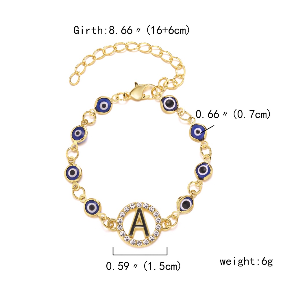 26 letters blue eyes single-layer chain rhinestone alloy adjustable men's and women's bracelets Korean fashion jewelry accessories