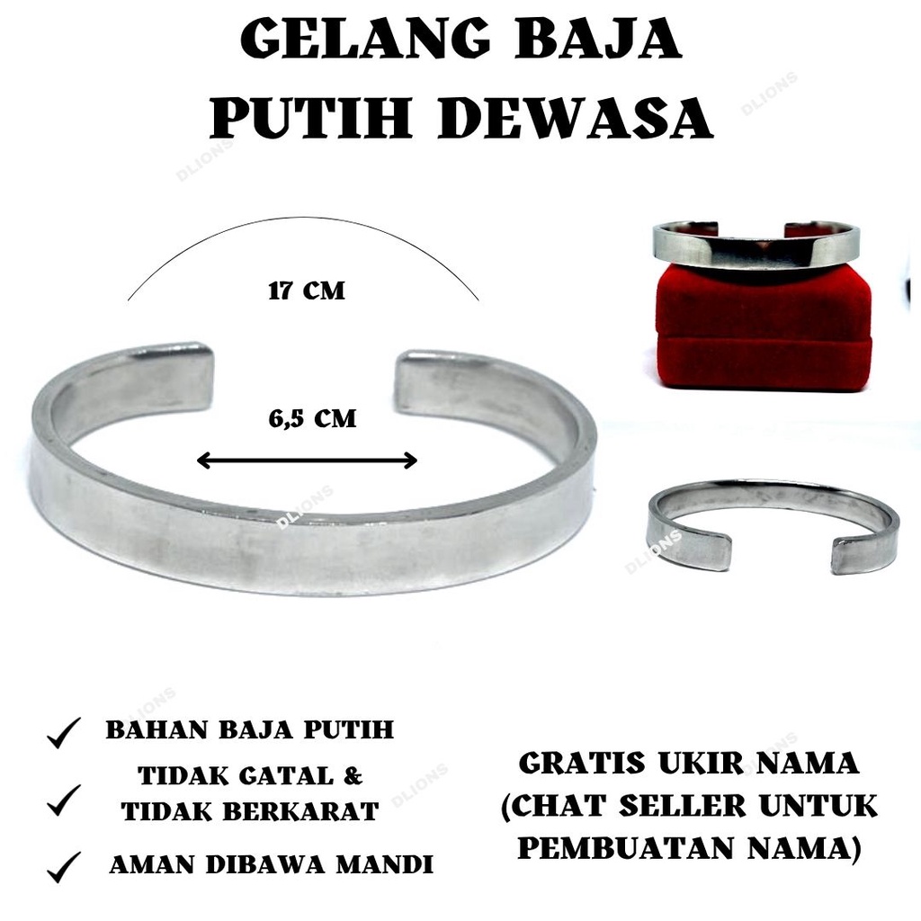 GELANG BAJA PUTIH DEWASA ANTI KARAT SELAMANYA GRATIS UKIR NAMA !!