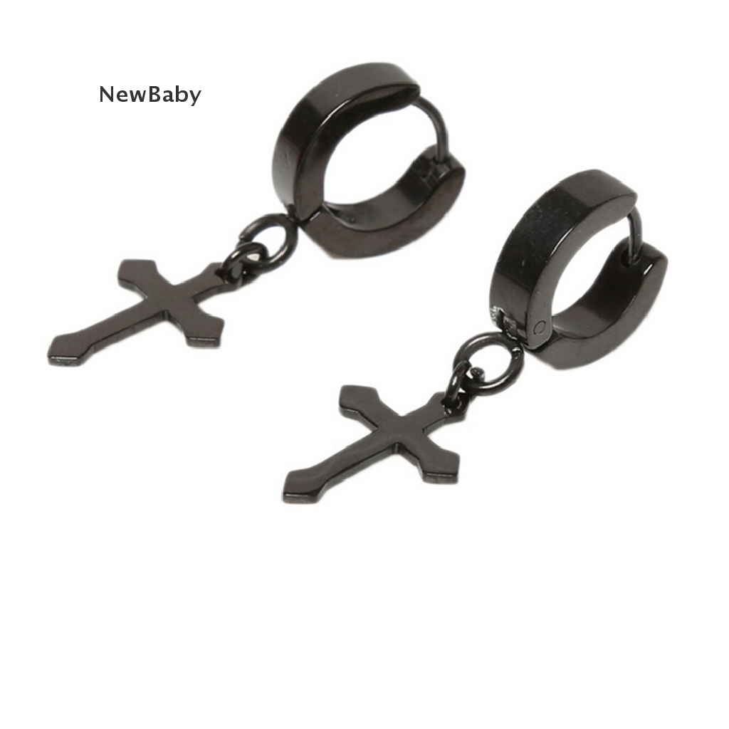 NewBaby 1 Pcs Charming Man Cross Earrings Titanium Steel Ear Clip 4*9cm ID