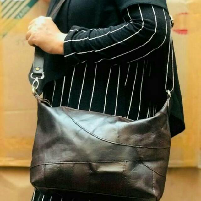 Tas Wanita Kulit Asli Motif Perca Warna Coklat Tua