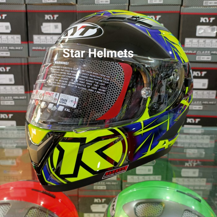 Helm KYT Falcon FR Spike Yellow Fluo / Blue