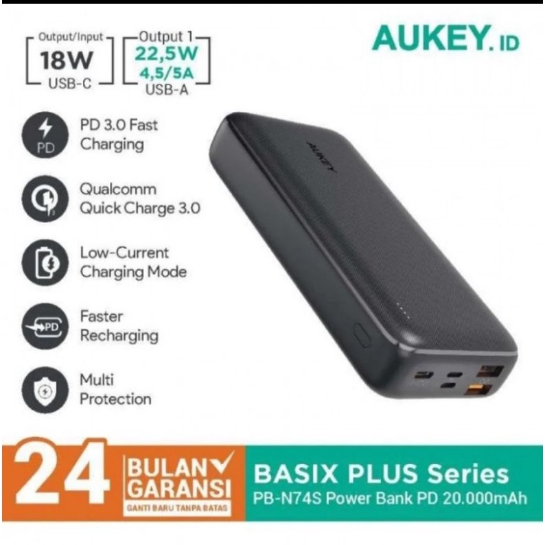Aukey Powerbank PB-N74S Basic Plus 20000 mAh 20000mAh 500730 - HITAM