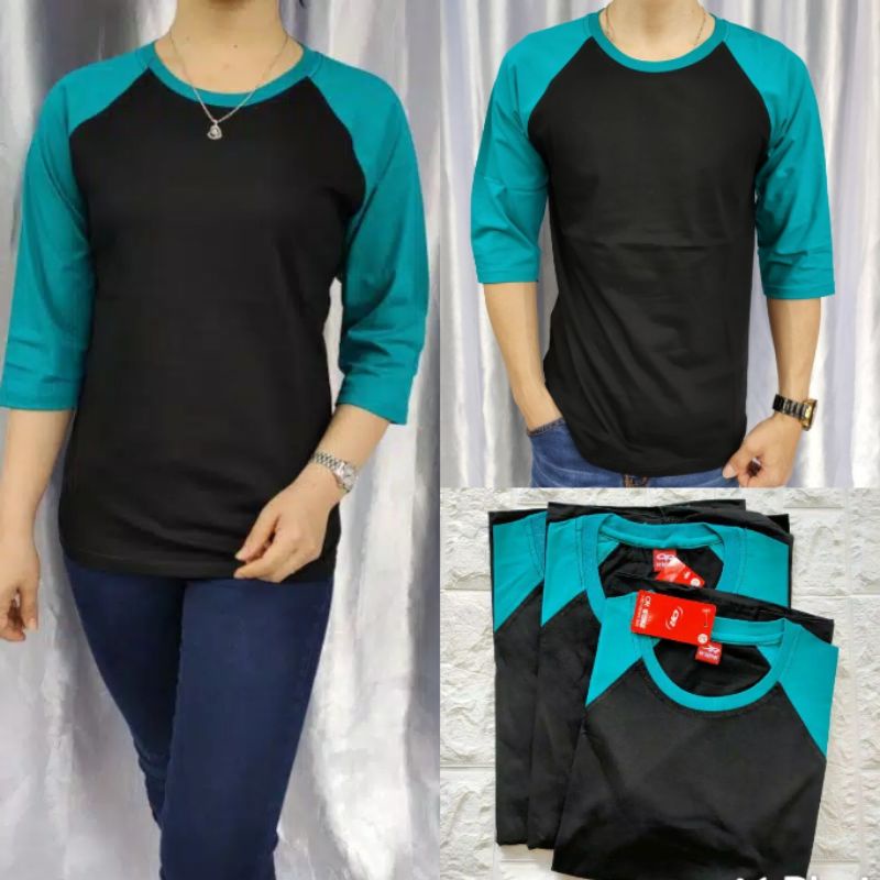 kaos reglan polos 3/4 HITAM-TOSCA dewasa uk m l xl xxl