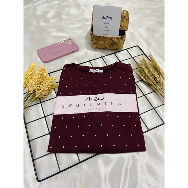 Sweater Cewe NEVADA Polkadot // Sweater Wanita Murah-Maroon Polka