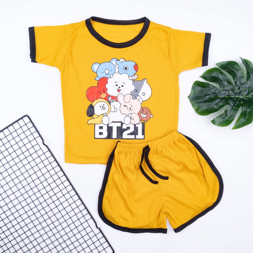 SALE SETELAN PLAYSET CUPA CUP BAJU ANAK KARAKTER / SET ANAK BALITA KARAKTER / SETELAN ANAK UNISEX-SET BT21 - MUSTARD